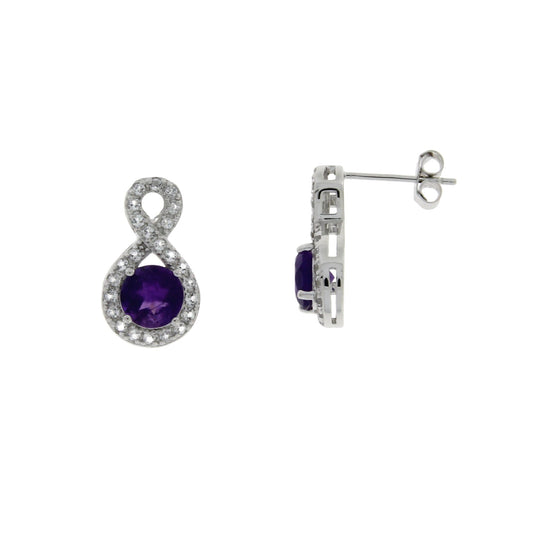 Pendientes de plata de ley con amatista de 1,40 ct y topacio blanco