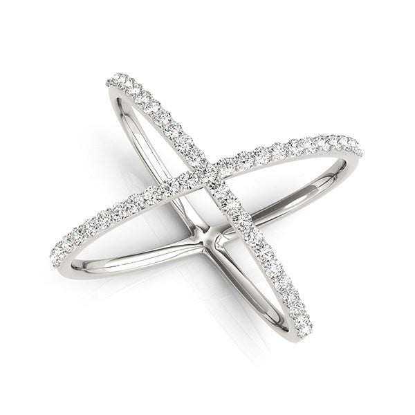 Anillo delgado en forma de X de oro blanco de 14k con diamantes (1/2 qt)
