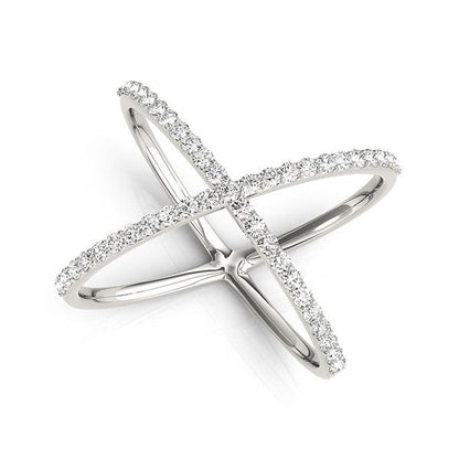 Anillo delgado en forma de X de oro blanco de 14k con diamantes (1/2 qt)