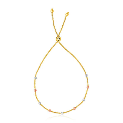 Pulsera Lariat de Oro Tricolor de 14k con Cuentas Texturizadas
