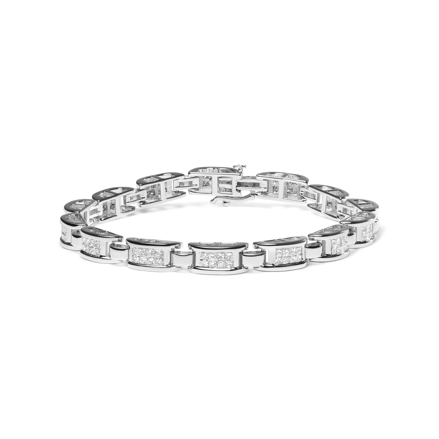 Pulsera de tenis de oro blanco de 14 quilates de 3.0 quilates con diamantes de talla princesa con engaste invisible y broche de 7.25" (Color I-J, Claridad I1-I2)