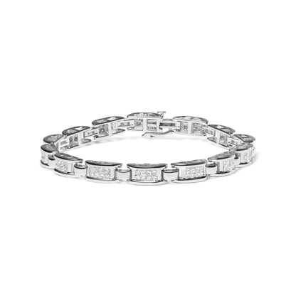 Pulsera de tenis de oro blanco de 14 quilates de 3.0 quilates con diamantes de talla princesa con engaste invisible y broche de 7.25" (Color I-J, Claridad I1-I2)
