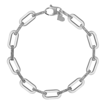 Pulsera de cadena con eslabones de clip de 7,00 mm de oro blanco de 14k y diamantes