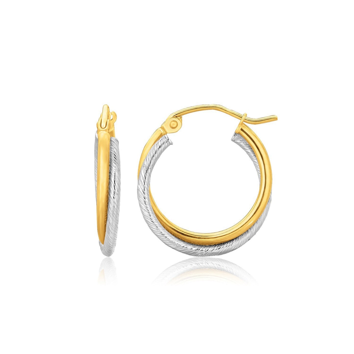 Aretes de Aro de Oro Bicolor de 14k Pulidos y Texturizados