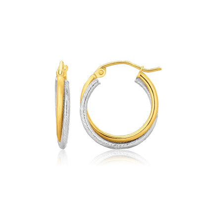 Aretes de Aro de Oro Bicolor de 14k Pulidos y Texturizados