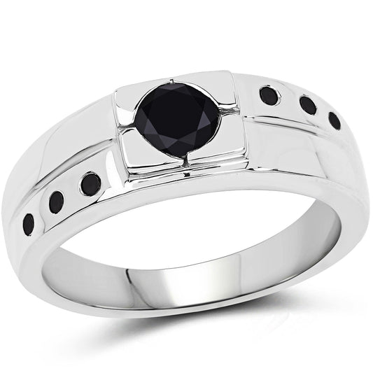 Anillo de plata de ley .925 con diamante negro auténtico de 0,56 quilates
