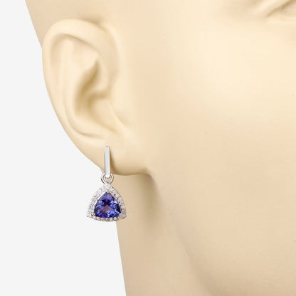 Pendientes de oro blanco de 14 quilates con tanzanita genuina de 3,86 quilates y diamantes blancos