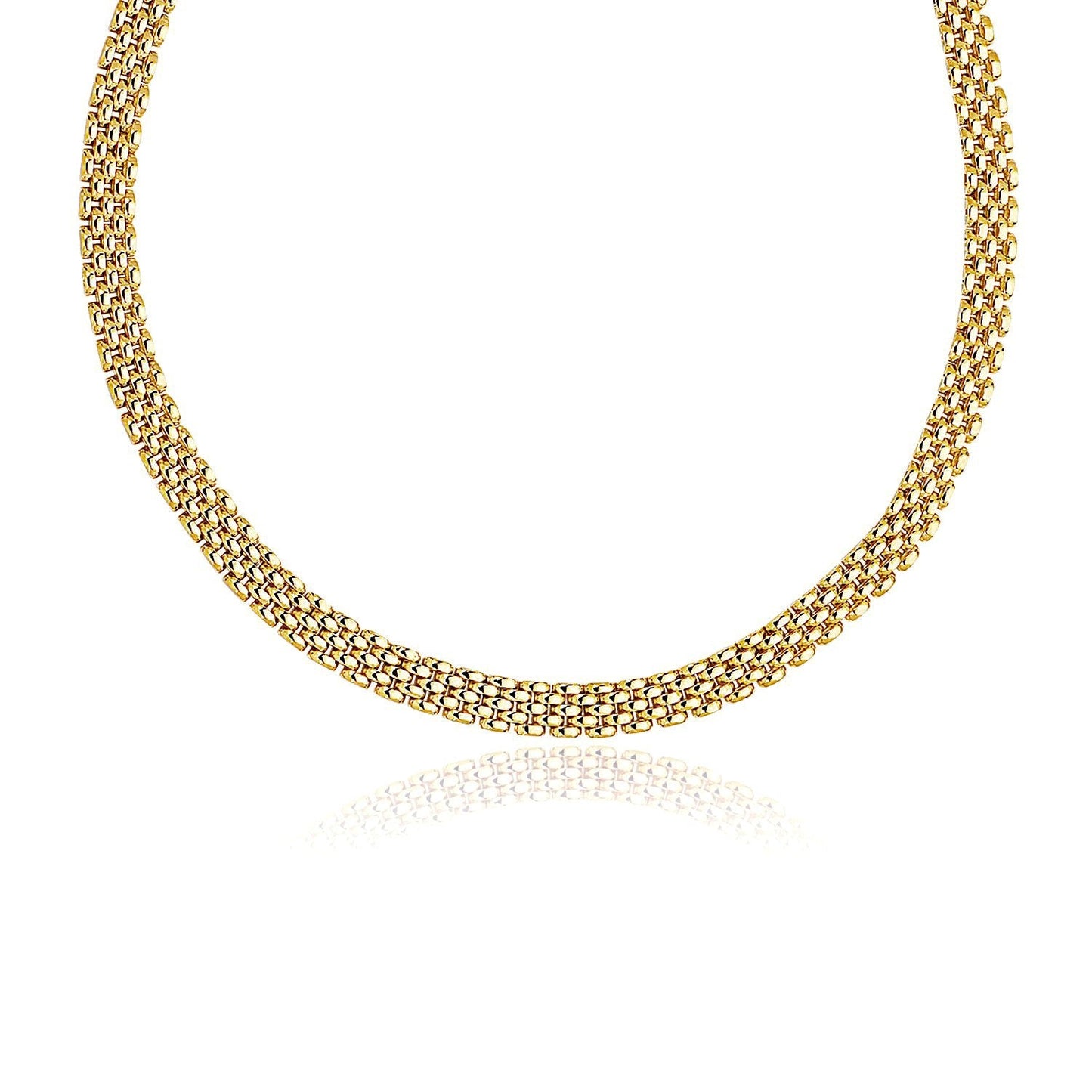 Collar de eslabones tipo pantera de oro amarillo de 14k, pulido y de varias filas