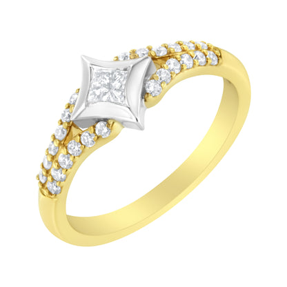 Anillo de cometa con diamante de 1/2 quilate (peso total) en oro de 10 quilates de dos tonos con vástago dividido (color H-I, claridad SI2-I1)