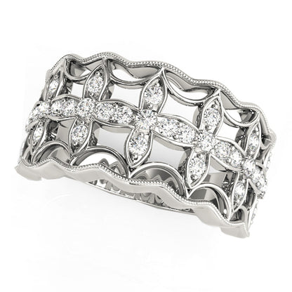 Anillo con motivo de trébol de cuatro hojas con diamantes en oro blanco de 14k (1/4 cttw)