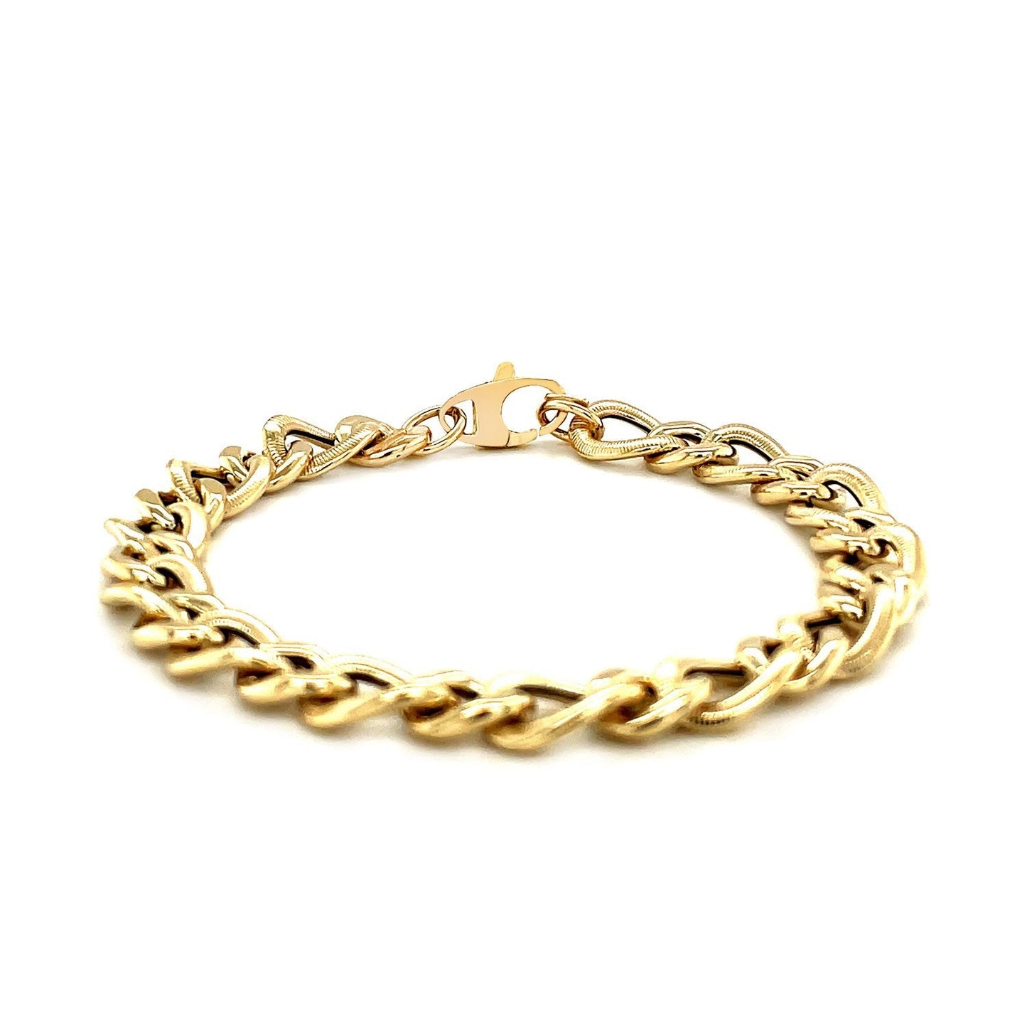 Pulsera de diseño de cadena tipo "Curb" de oro amarillo de 14k con cortes de diamante