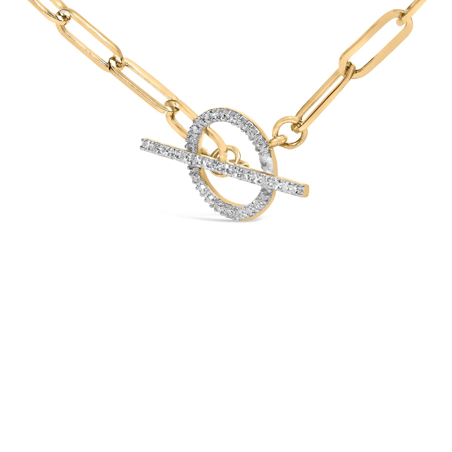 Collar de oro amarillo de 14 K con eslabones tipo clip, diamante de 1/4 qt (color I-J, claridad I1-I2) y cierre de palanca, 45,72 cm