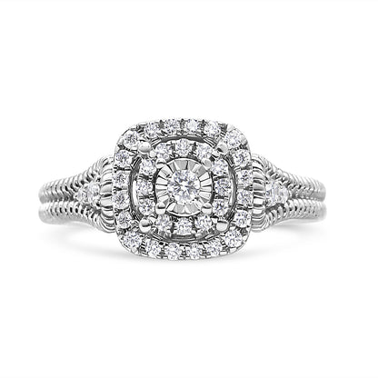 Anillo de cóctel de plata de ley .925 con diamante de talla redonda de 1/3 Cttw en montura tipo milagro (color H-I, claridad I1-I2) - Talla 7