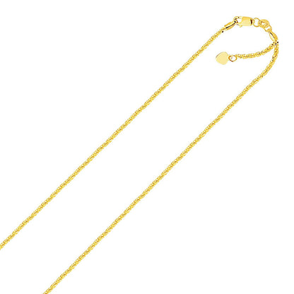 Cadena ajustable de oro amarillo de 14k con brillo, 1.5mm