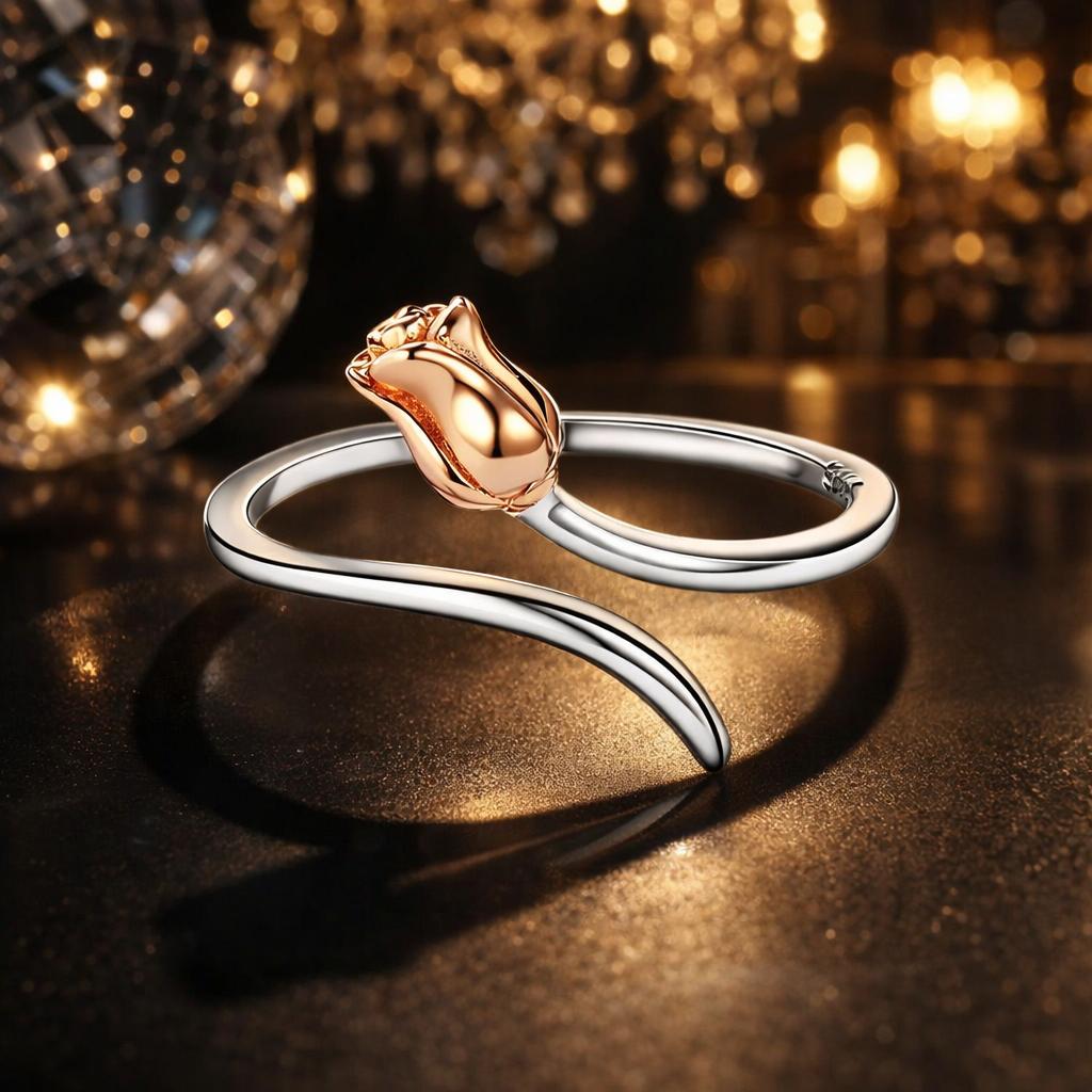 Anillo de Plata de Ley 925 con Baño de Oro Rosa y Platino, 0.4*0.6cm para Mujer