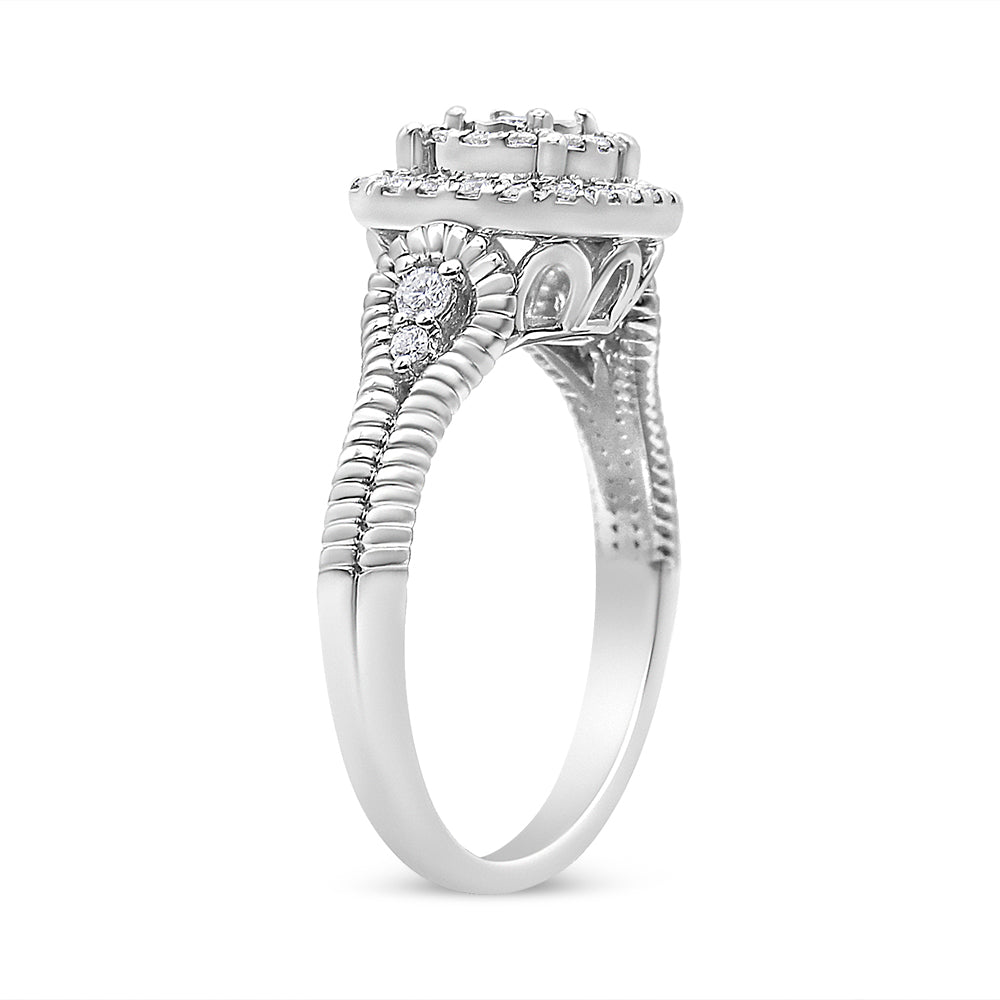 Anillo de cóctel de plata de ley .925 con diamante de talla redonda de 1/3 Cttw en montura tipo milagro (color H-I, claridad I1-I2) - Talla 7