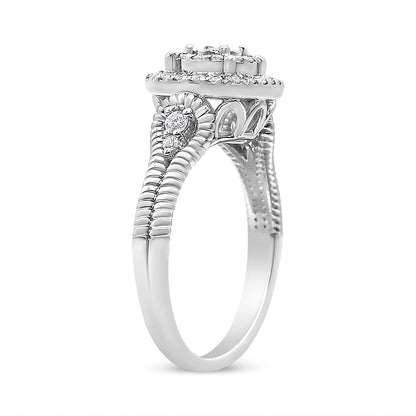 Anillo de cóctel de plata de ley .925 con diamante de talla redonda de 1/3 Cttw en montura tipo milagro (color H-I, claridad I1-I2) - Talla 7