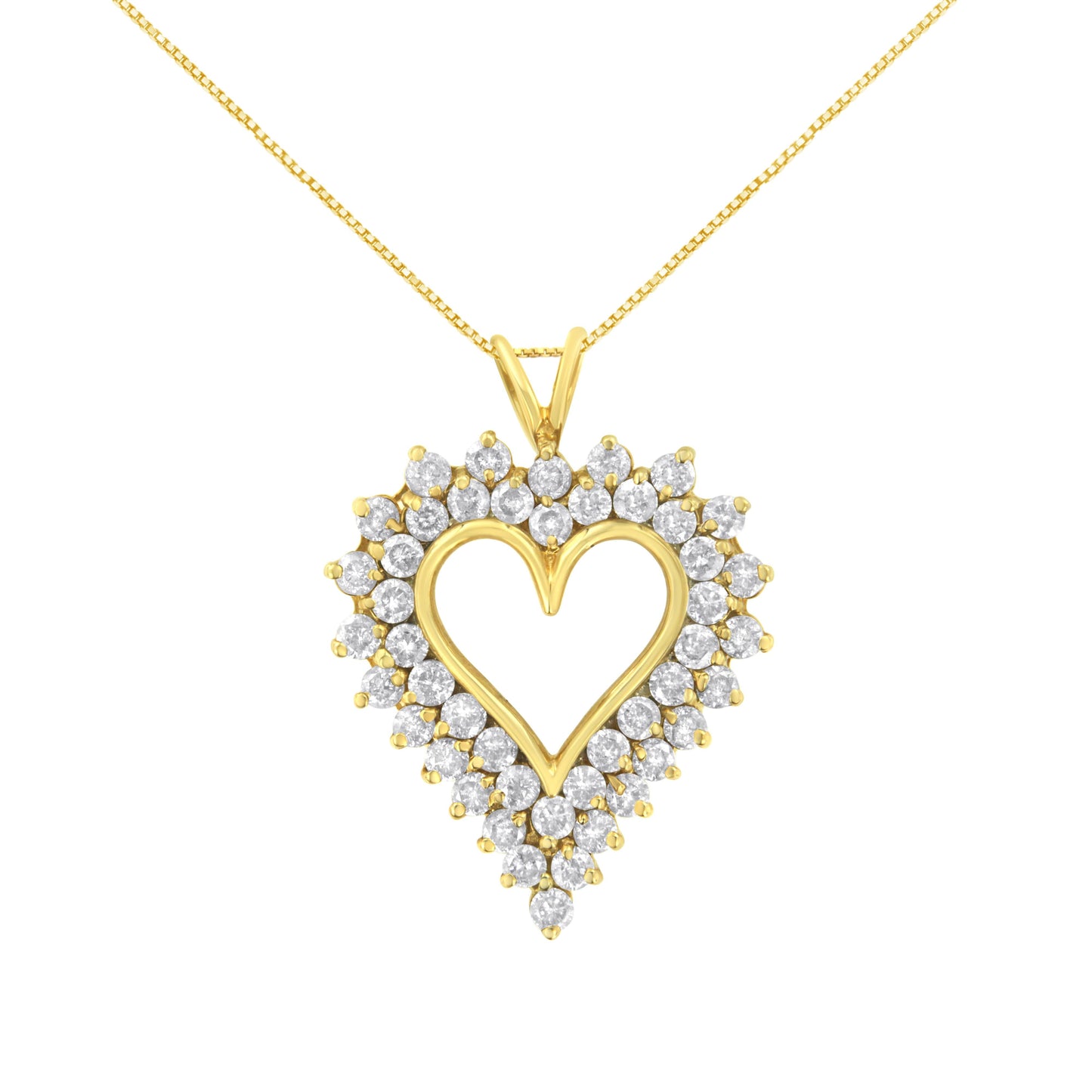 Collar con colgante en forma de corazón de racimo de diamantes redondos de oro amarillo de 14K y plata esterlina .925 de 4 quilates (Color K-L, Claridad I1-I2)