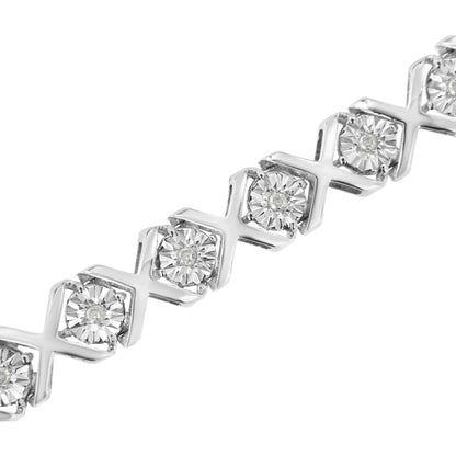Pulsera de eslabones en "X" de plata de ley .925 con diamantes engastados "milagro" de 1/4 qt. (Color I-J, Claridad I3) - 7.25"