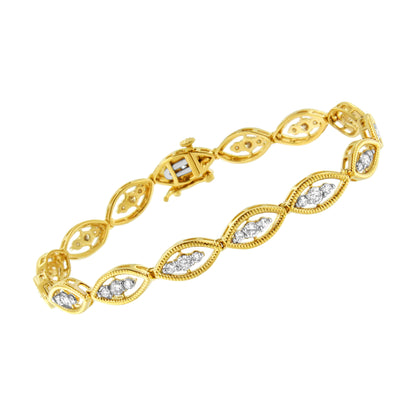 Pulsera de eslabones de oro amarillo de 10 quilates bañada en plata de ley 925 con diamantes redondos engastados en garras de 1 quilate (color J-K, claridad I1-I2) - 7.25"