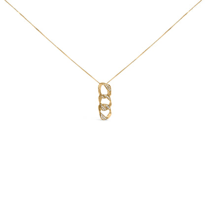 Collar con colgante de 18 pulgadas, de oro amarillo de 14K sobre plata de ley .925, con aros triples asimétricos entrelazados y diamantes de 1/6 Cttw (color H-I, claridad I1-I2)
