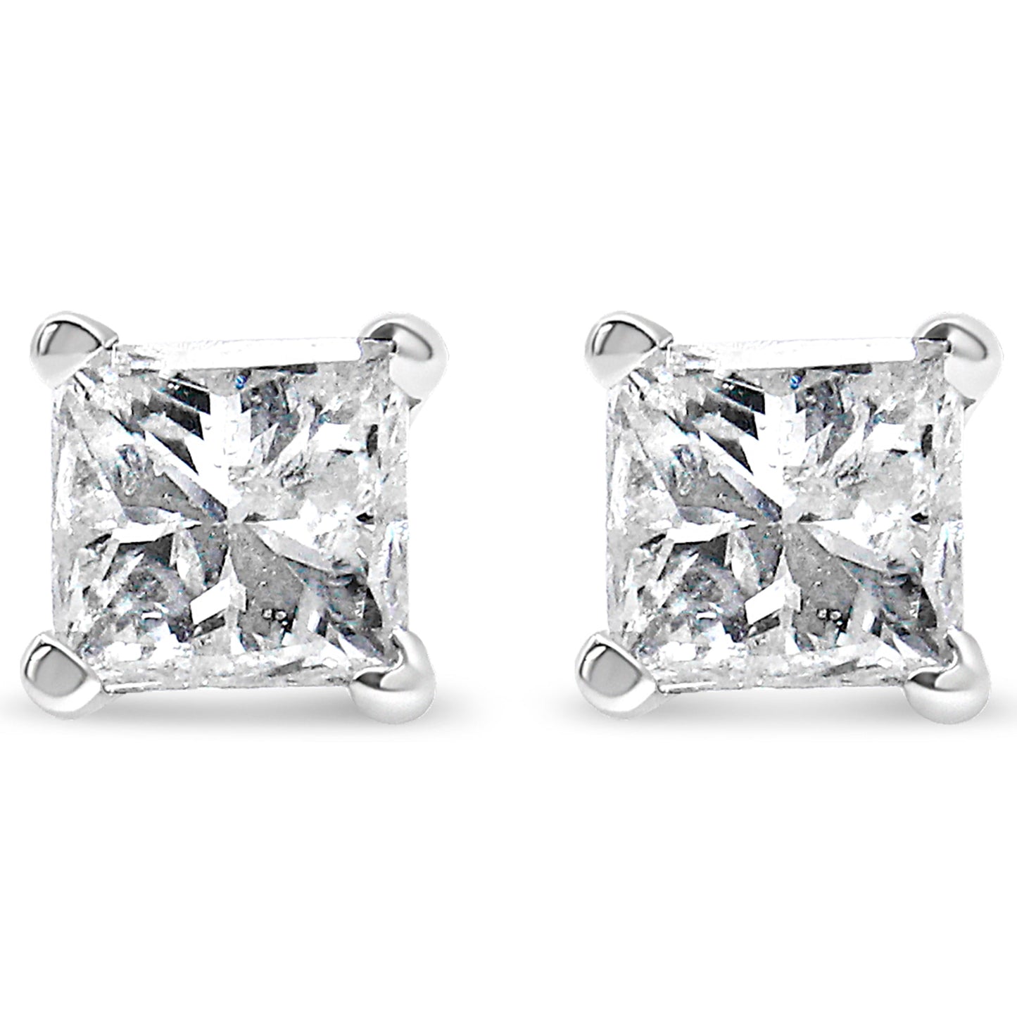 Pendientes de tuerca de oro blanco de 14k con certificación AGS, 1,0 Cttw, con diamante solitario talla princesa de 4 puntas y cierre a presión para mujer (color E-F, claridad I1-I2)