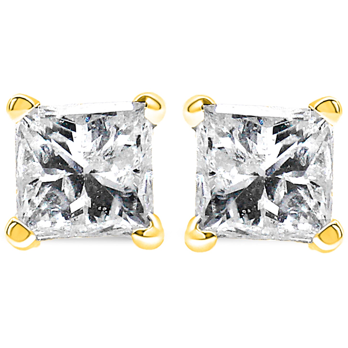 Pendientes de solitario clásicos de oro amarillo de 14 quilates con diamantes cuadrados de corte princesa de 1/4 quilates en total (Color H-I, Claridad I1-I2)