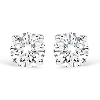 Pendientes de botón clásicos de oro blanco de 14 quilates con diamantes de laboratorio redondos de talla brillante de 5/8 Cttw y 4 puntas con cierre a presión (color F-G, claridad VS1-VS2)