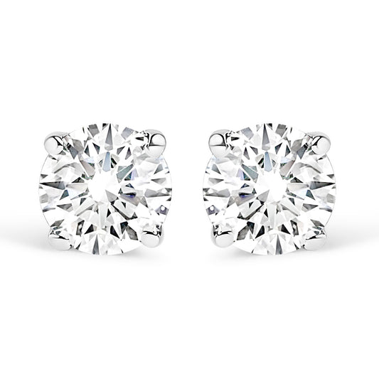 Pendientes de plata de ley .925 con diamante de laboratorio redondo de 1/5 cttw, clásico de 4 puntas, tipo solitario (color F-G, claridad VS1-VS2)