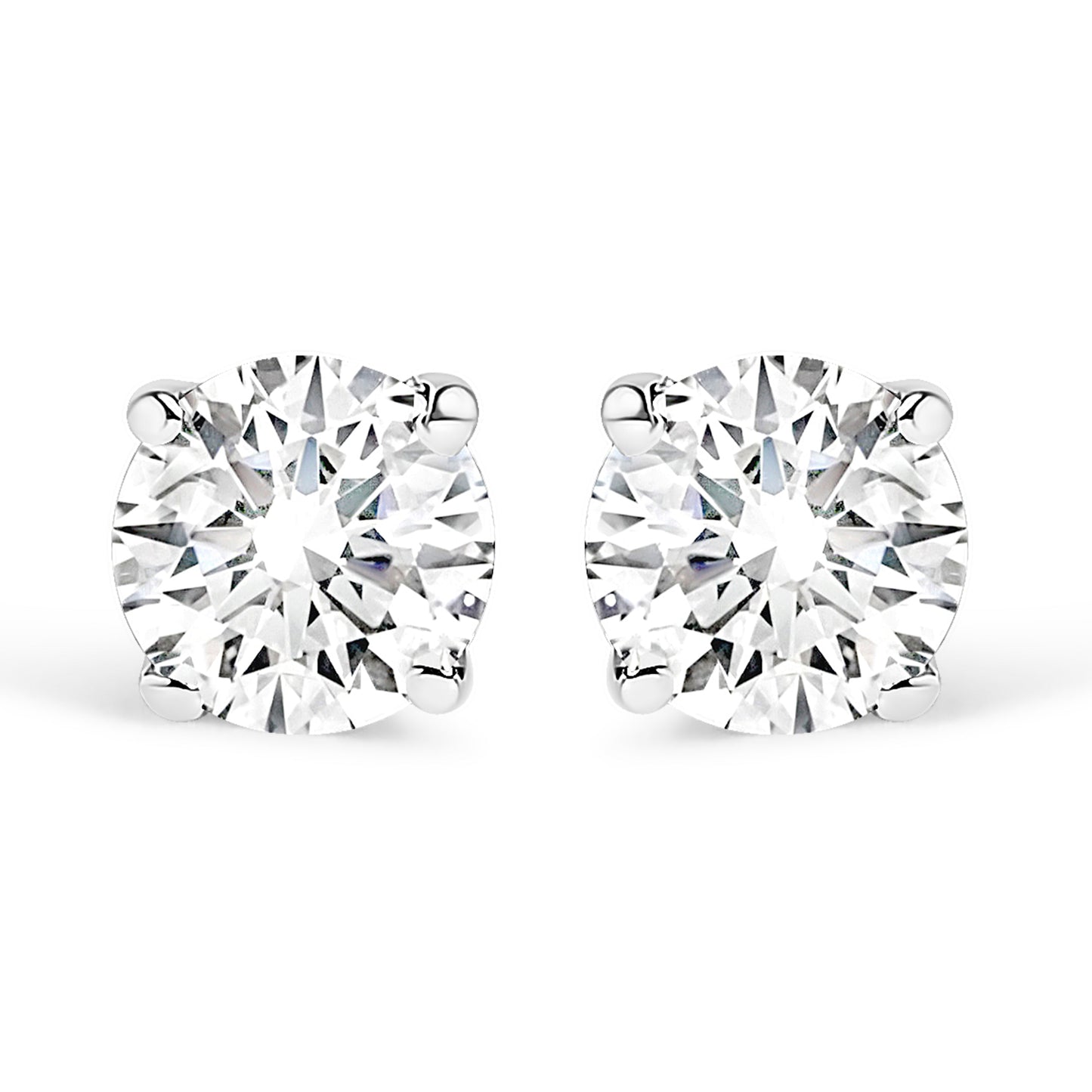 Pendientes de botón solitario de oro blanco de 14 quilates con diamantes redondos brillantes de 1,0 quilates engastados con 4 puntas AGS Certified (color G-H, claridad SI2-I1)