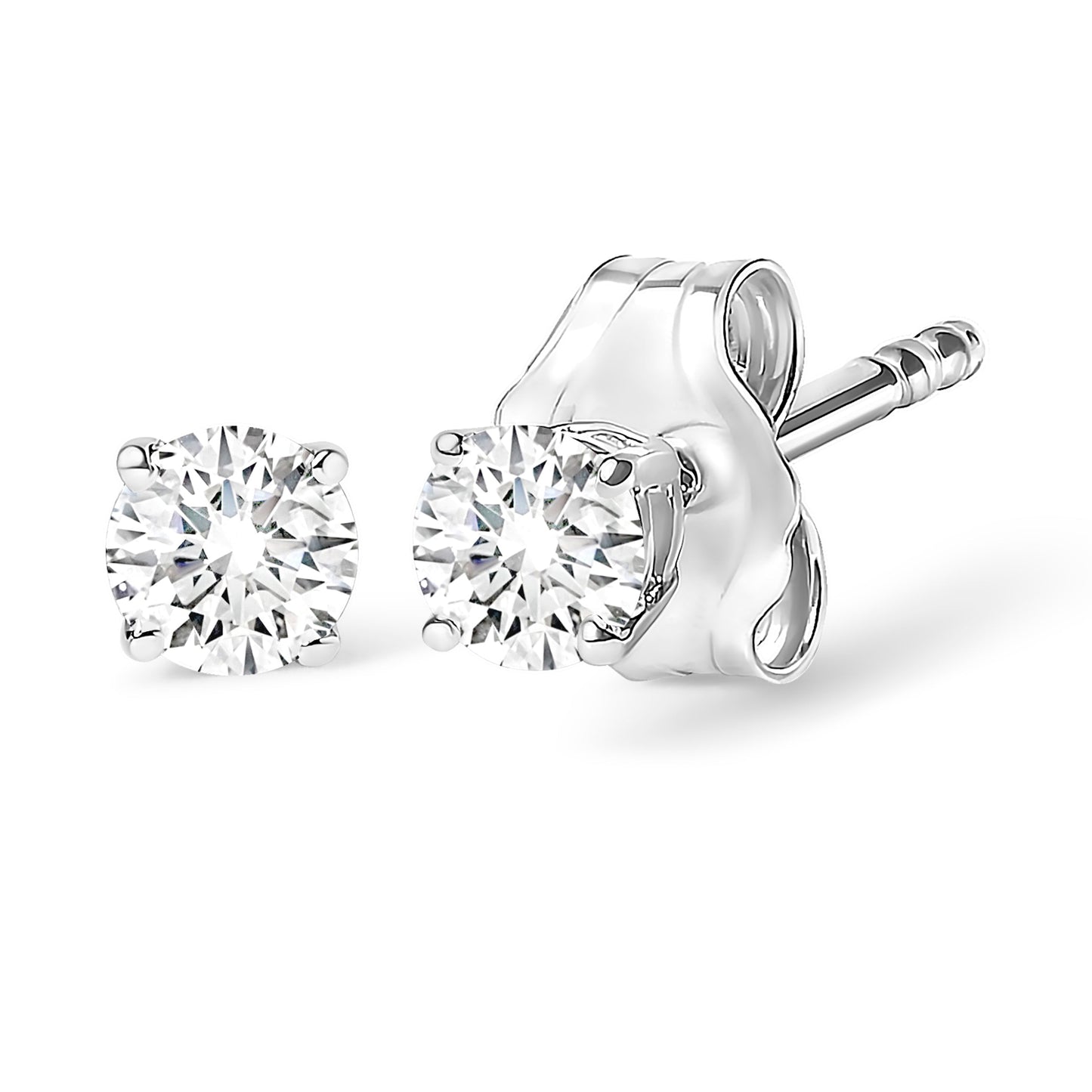Pendientes de botón solitario de oro blanco de 14 quilates con diamantes redondos brillantes de 1,0 quilates engastados con 4 puntas AGS Certified (color G-H, claridad SI2-I1)