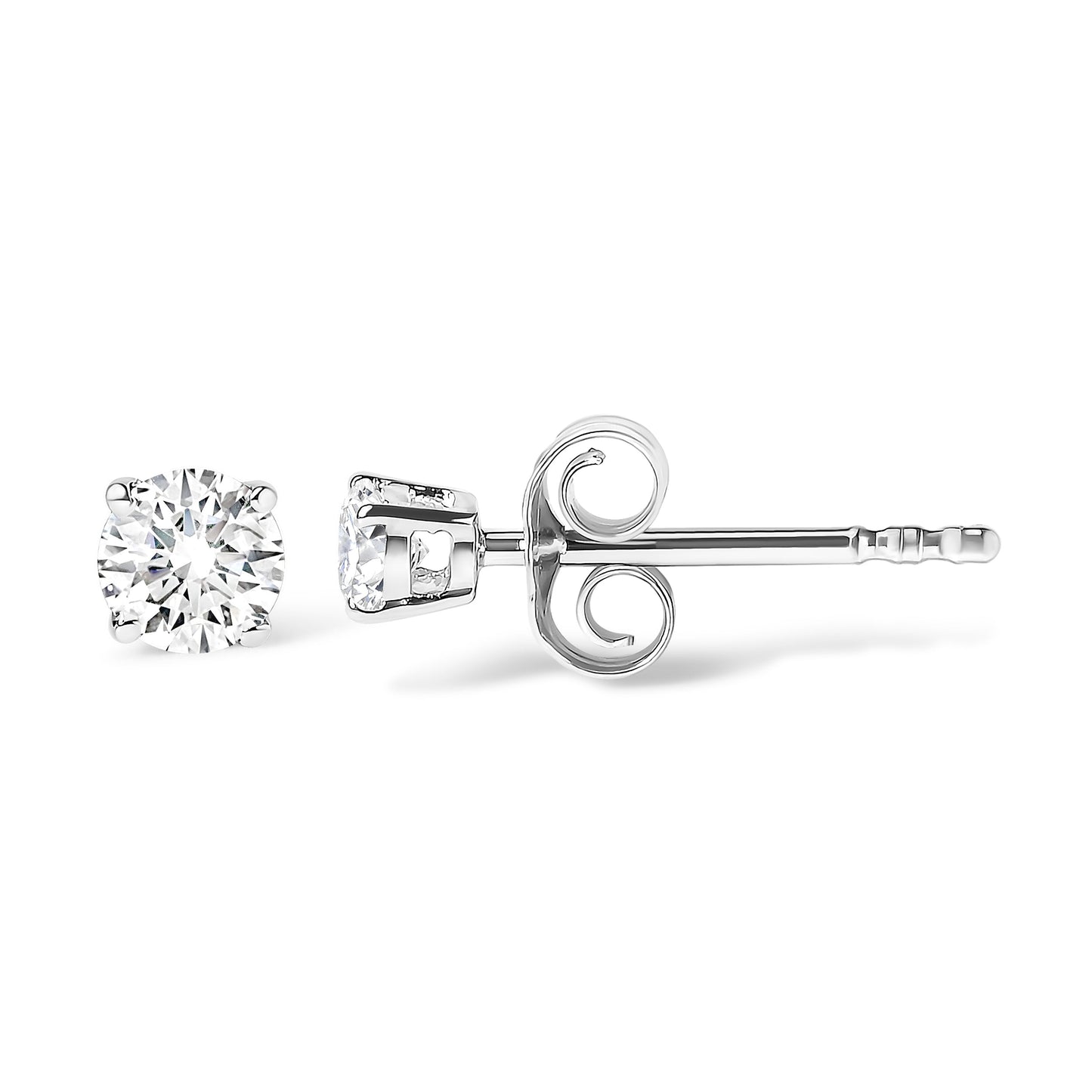 Pendientes de botón clásicos de oro blanco de 14 quilates con diamantes de laboratorio redondos de talla brillante de 5/8 Cttw y 4 puntas con cierre a presión (color F-G, claridad VS1-VS2)