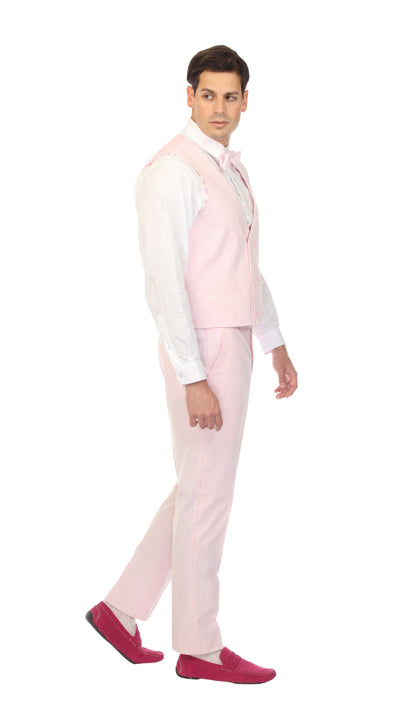 Men's Pink Grant Double Breasted Seersucker Vest