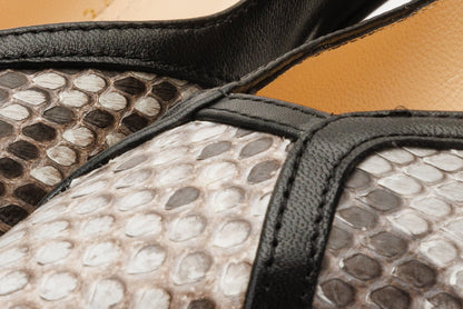 The Toskana Black & Natural Pythn Leather Block Heel Pump Women Shoe