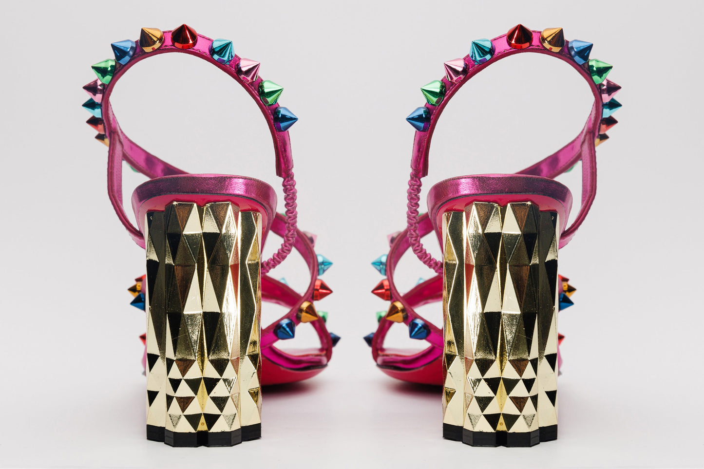 The Caris Fuchsia Block Heel Spike Leather Women Sandal Final Sale!