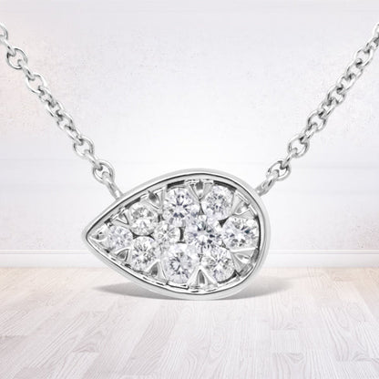 Collar con colgante de oro blanco de 14K con forma de lágrima de diamantes redondos de 1/4 Cttw de 18" - (Color G-H, Claridad SI2-I1)