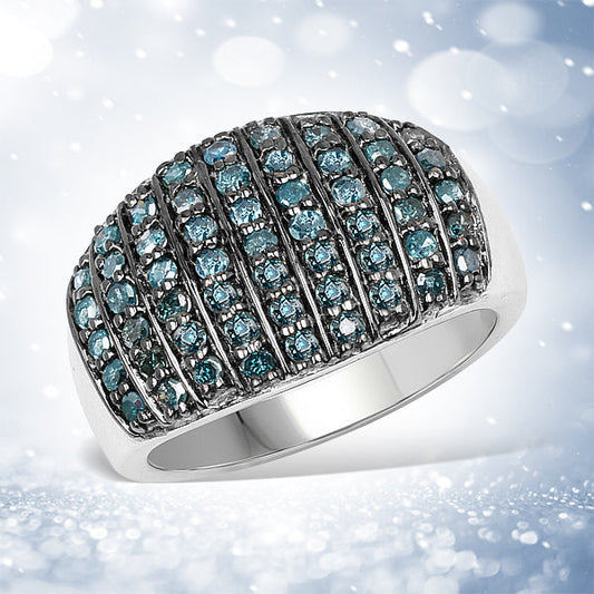 Anillo de plata de ley .925 con diamante azul genuino de 0,83 quilates y diamante blanco
