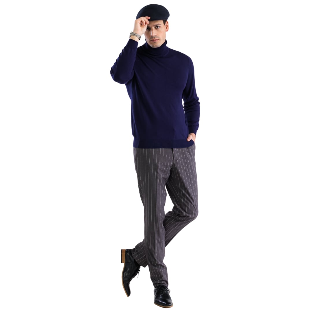 Mens Navy Pullover Turtleneck Sweater