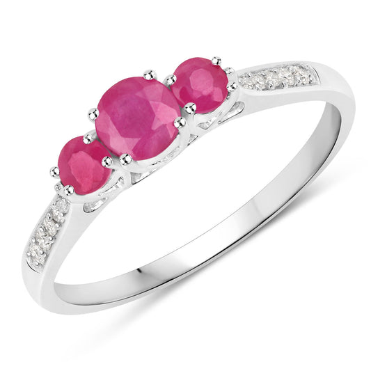 Anillo de oro blanco de 14K con rubí genuino de 0,61 quilates y diamantes blancos