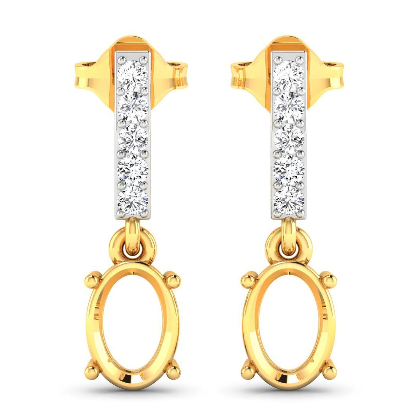 Pendientes de semimontura de oro amarillo de 14 quilates con diamantes blancos auténticos de 0,14 quilates - para gemas ovaladas de 7x5 mm