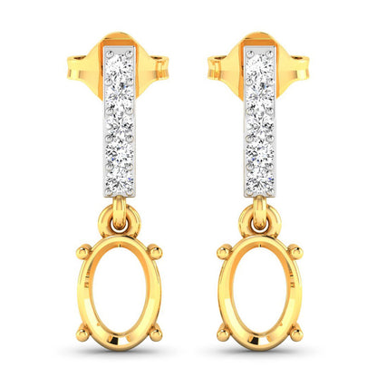 Pendientes de semimontura de oro amarillo de 14 quilates con diamantes blancos auténticos de 0,14 quilates - para gemas ovaladas de 7x5 mm