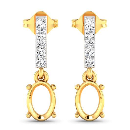 Pendientes de semimontura de oro amarillo de 14 quilates con diamantes blancos auténticos de 0,14 quilates - para gemas ovaladas de 7x5 mm