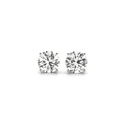Pendientes de botón con diamante redondo de 2 quilates cultivado en laboratorio certificado IGI de oro blanco de 14k (G/VS2)