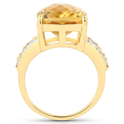 Anillo de plata de ley .925 con citrino genuino y topacio blanco de 8,44 quilates
