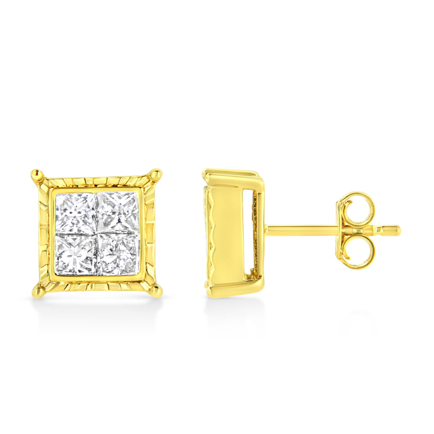 Pendientes de oro amarillo de 14 quilates, con 1.0 quilates de diamantes engastados invisibles corte princesa (8 piedras) (Color I-J, Claridad SI1-SI2)