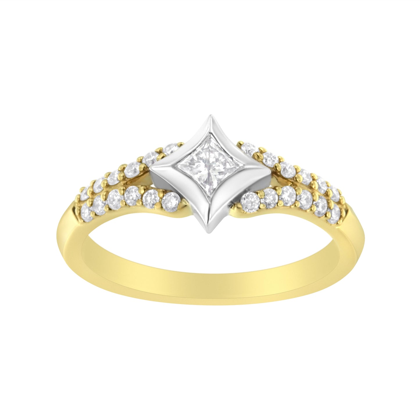Anillo de cometa con diamante de 1/2 quilate (peso total) en oro de 10 quilates de dos tonos con vástago dividido (color H-I, claridad SI2-I1)