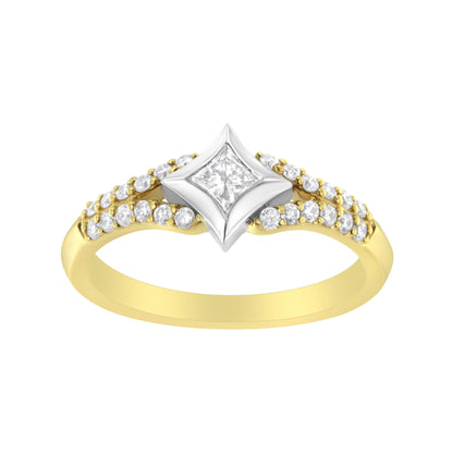 Anillo de cometa con diamante de 1/2 quilate (peso total) en oro de 10 quilates de dos tonos con vástago dividido (color H-I, claridad SI2-I1)