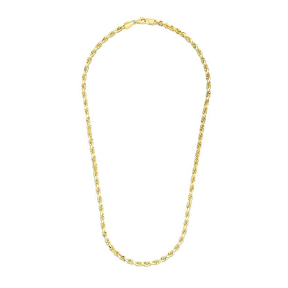 Cadena de cuerda sólida con corte de diamante de oro amarillo de 14k y 3,5 mm