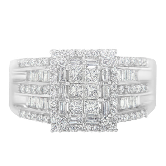 Anillo de racimo de diamantes de oro blanco de 10 quilates (1 quilate en total, color H-I, claridad I1-I2)