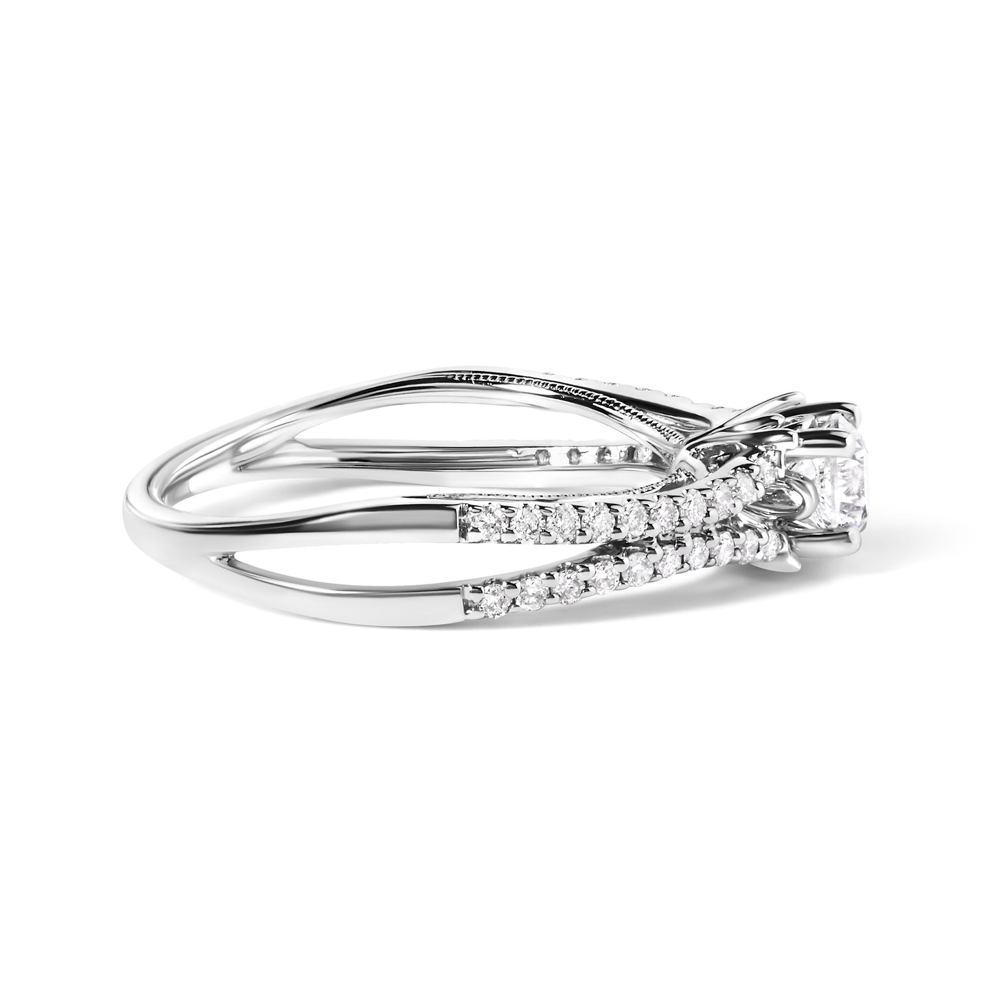 Anillo de compromiso con vástago dividido de oro blanco de 14 quilates con diamantes de 5/8 quilates (color G-H, claridad VS2-SI1) - Talla 7